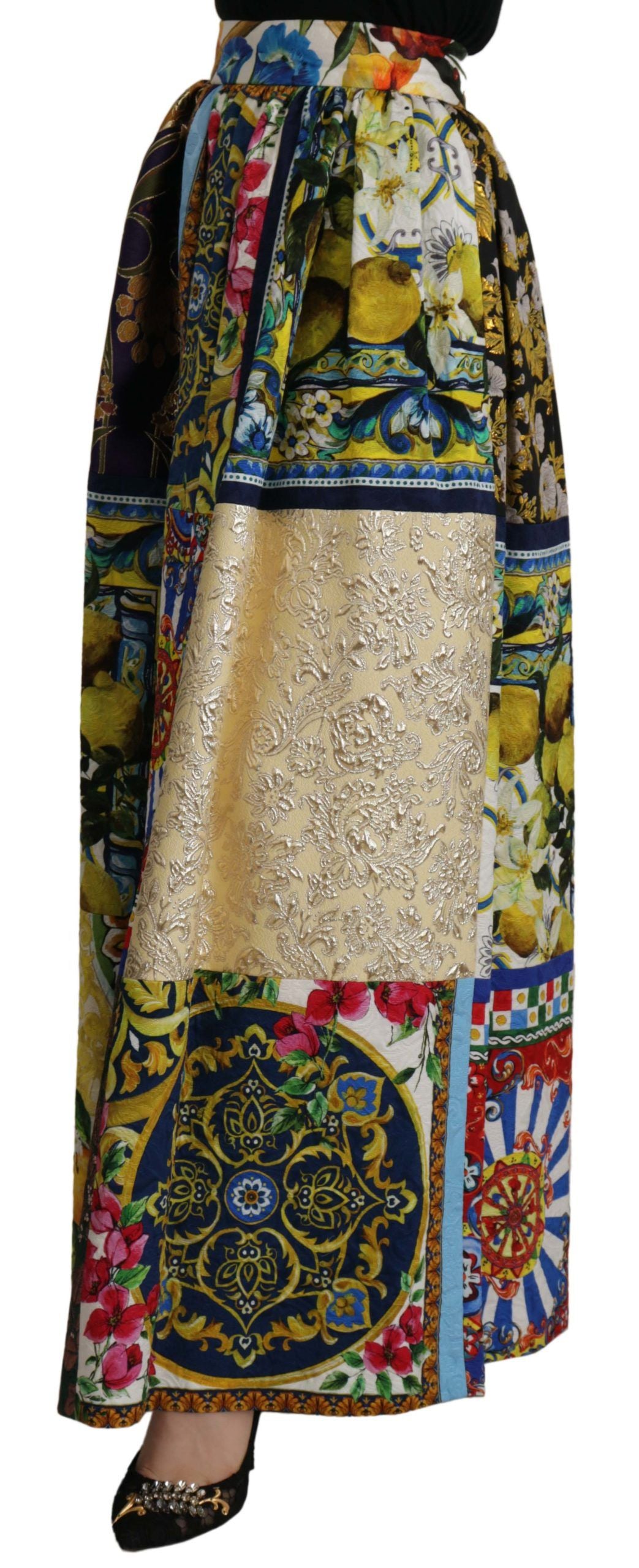 Dolce &amp; Gabbana High Waist Maxi Skirt with Sicilian Patterns