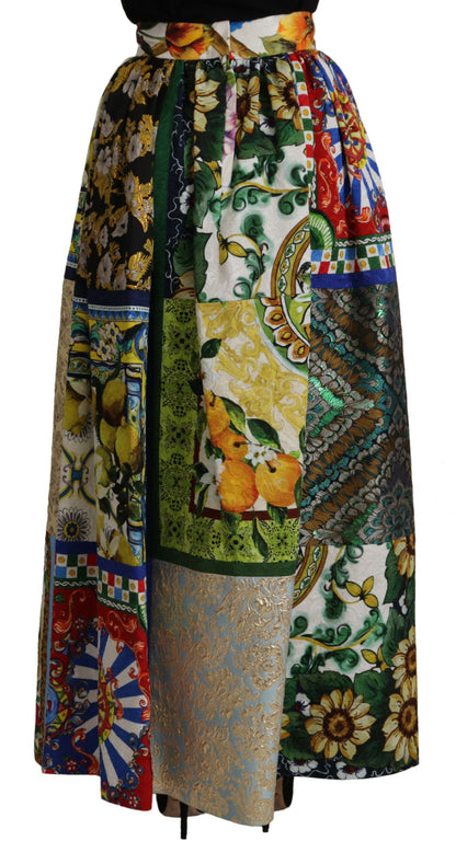 Dolce &amp; Gabbana High Waist Maxi Skirt with Sicilian Patterns