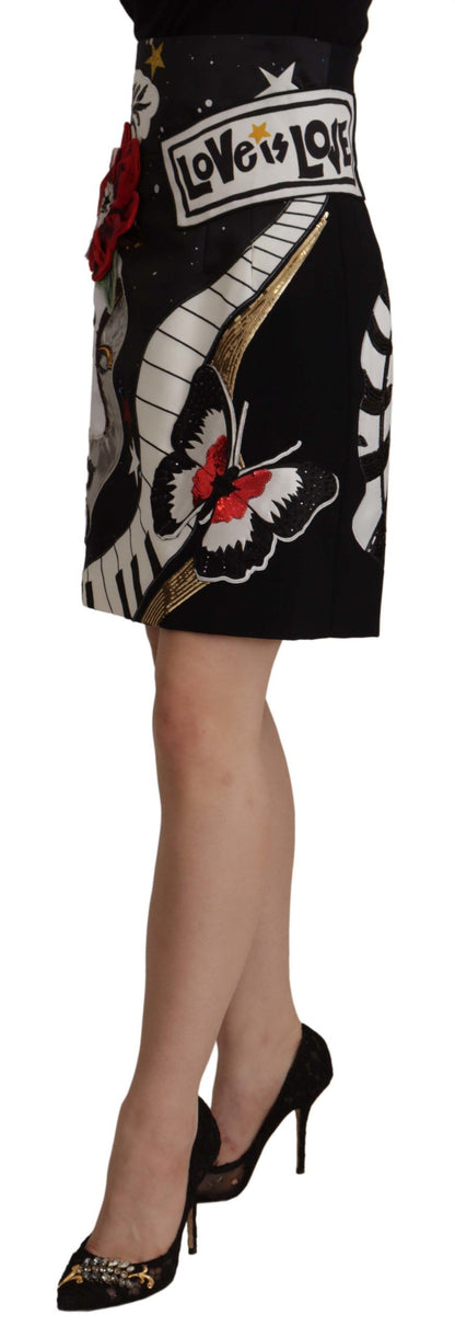 Dolce &amp; Gabbana High-Waist A-Line Embellished Black Skirt