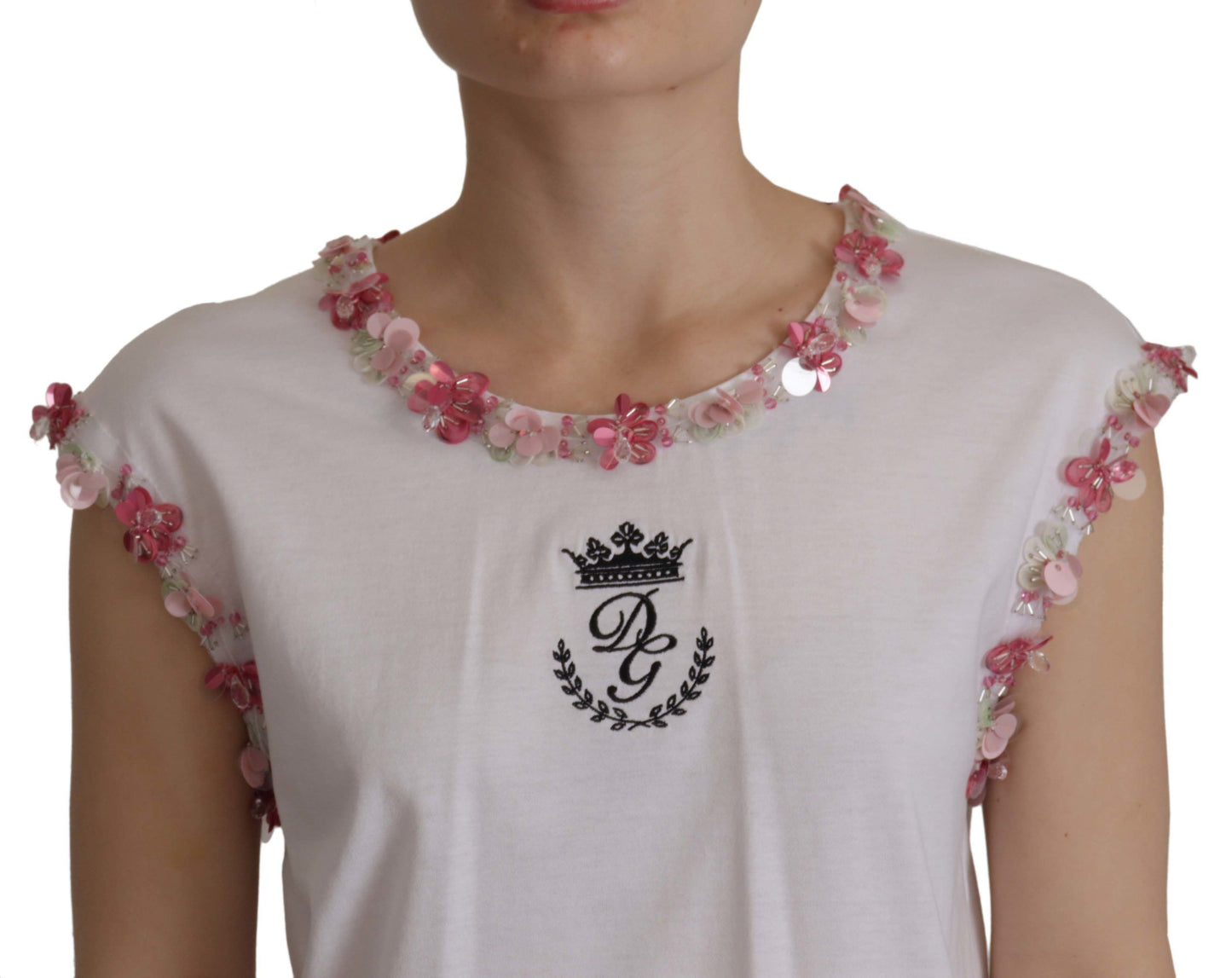 Dolce &amp; Gabbana Chic Sequined Crown Tank Top T-Shirt