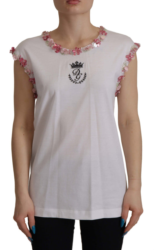 Dolce &amp; Gabbana Chic Sequined Crown Tank Top T-Shirt