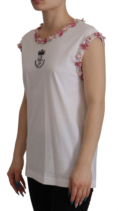 Dolce &amp; Gabbana Chic Sequined Crown Tank Top T-Shirt