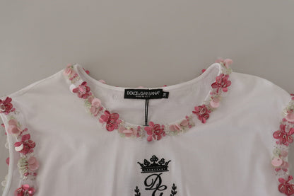 Dolce &amp; Gabbana Chic Sequined Crown Tank Top T-Shirt