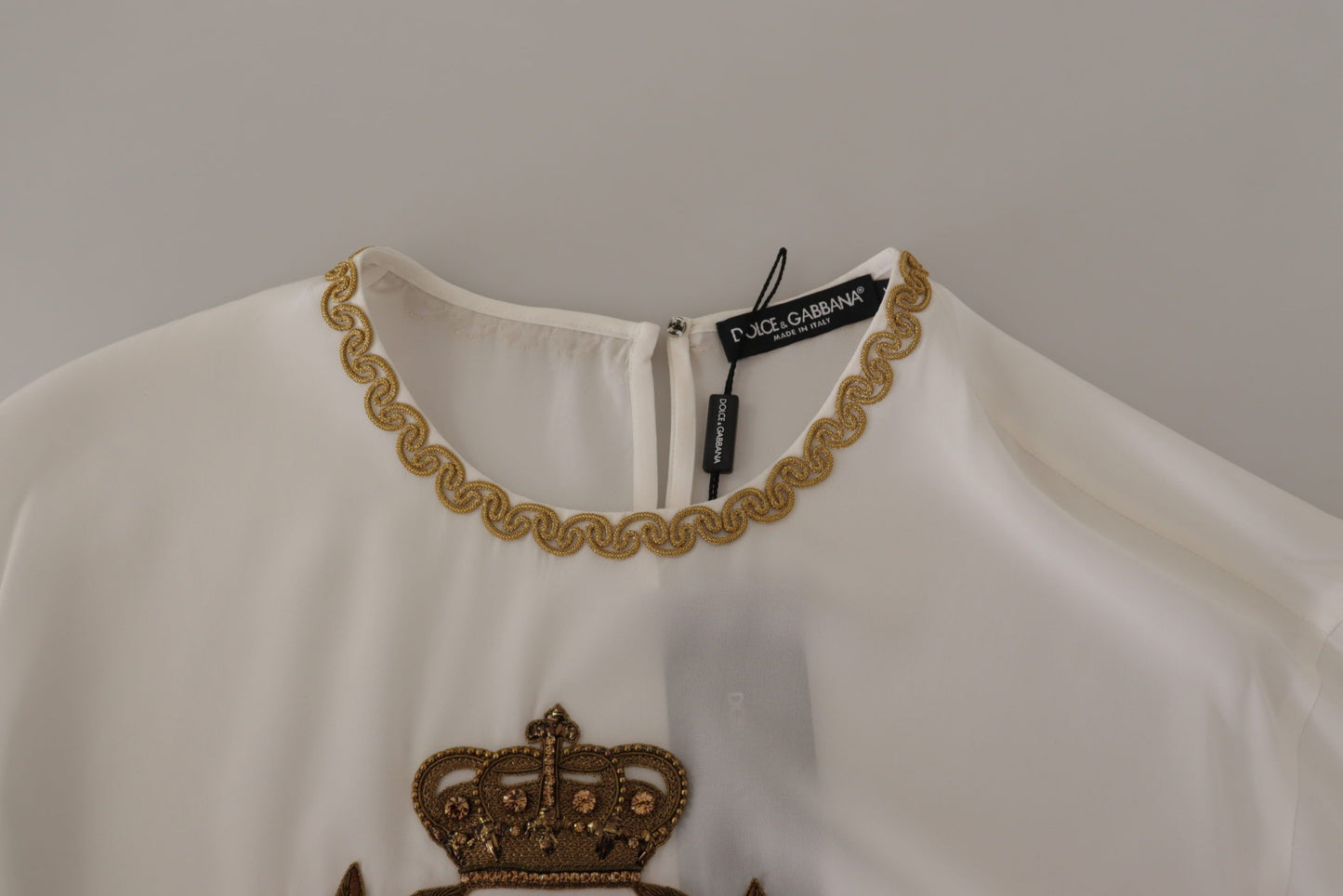 Dolce &amp; Gabbana Elegant Silk Blouse with Gold Crown Embroidery