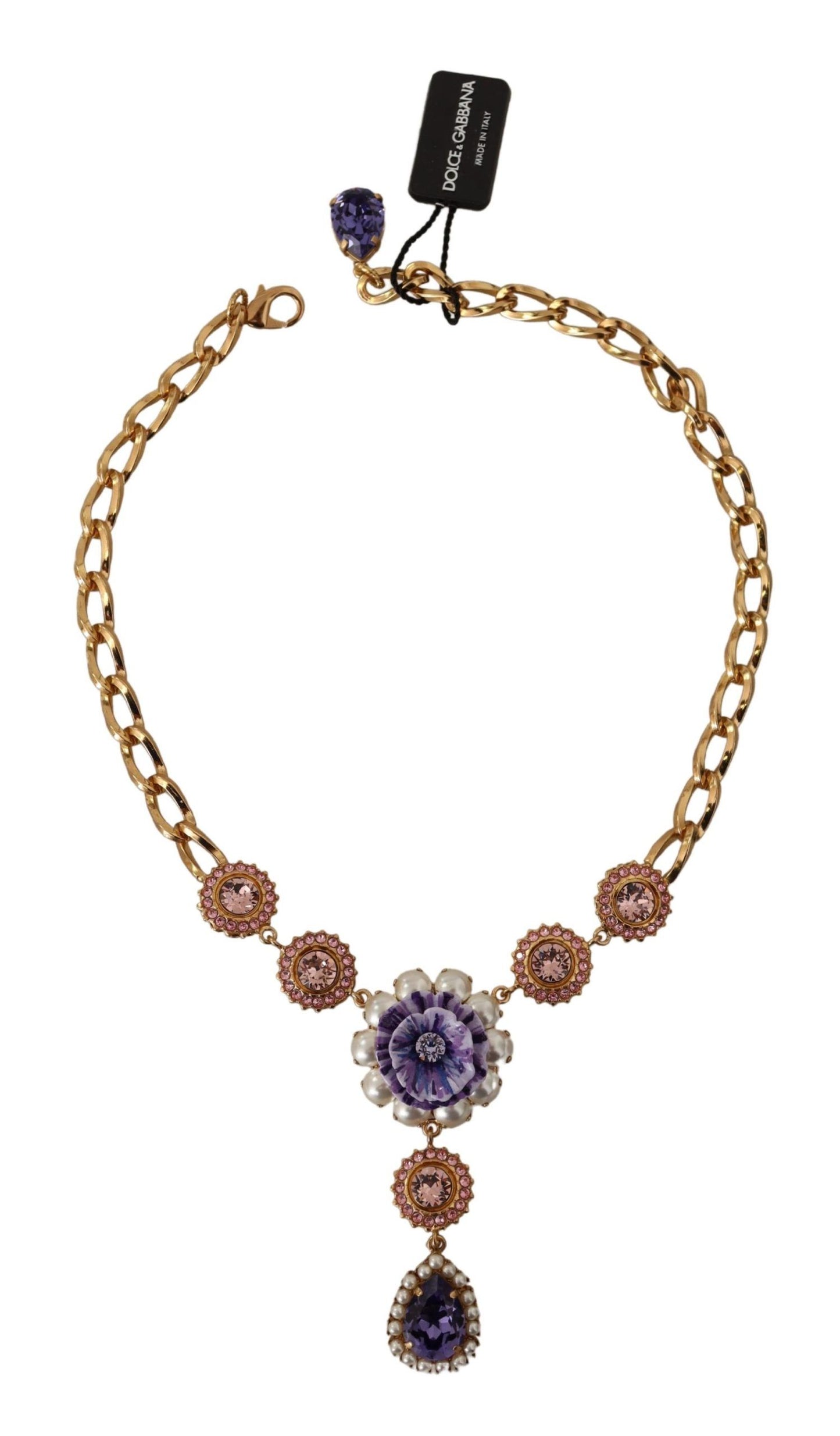 Dolce &amp; Gabbana Elegant Floral Crystal Statement Necklace