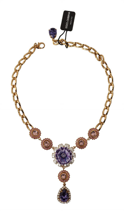 Dolce &amp; Gabbana Elegant Floral Crystal Statement Necklace