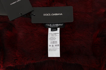 Dolce &amp; Gabbana Luxurious Bordeaux Fur Hooded Scarf Wrap