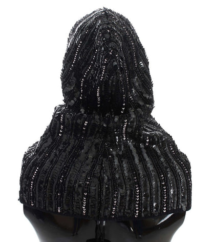 Dolce &amp; Gabbana Elegant Black Sequined Hooded Scarf Wrap