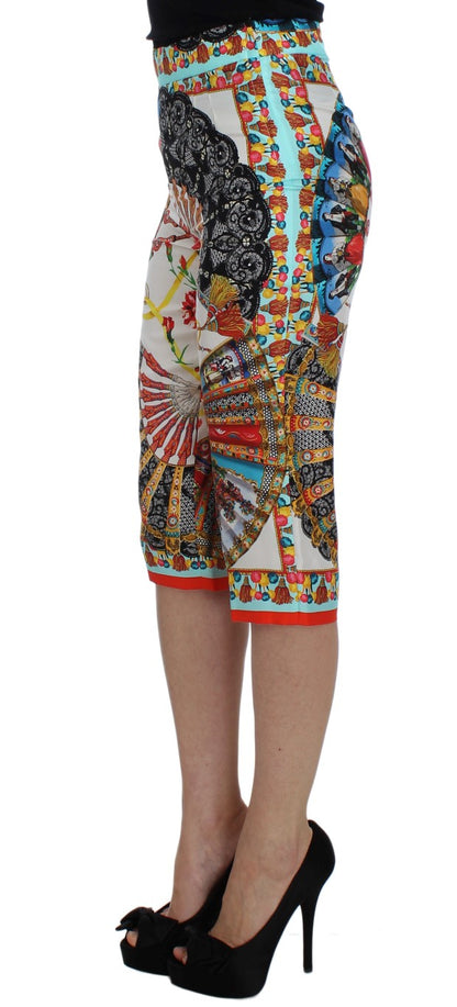 Dolce &amp; Gabbana Multicolor Majolica Silk Capri Pants