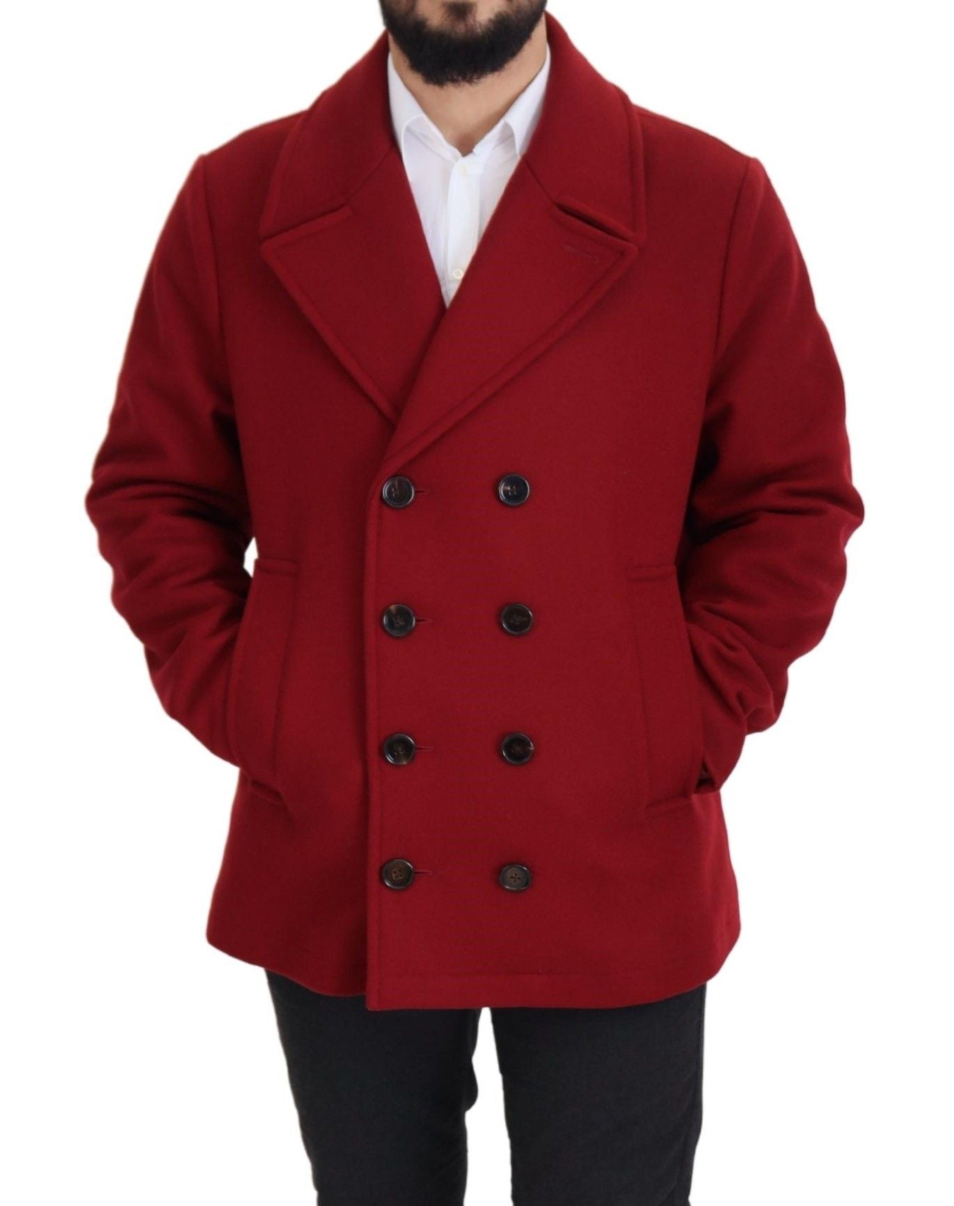 Dolce &amp; Gabbana Elegant Red Double Breasted Wool Jacket