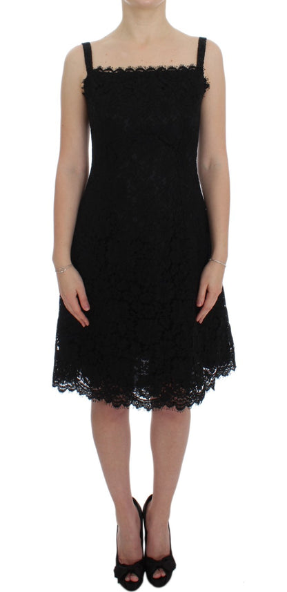 Dolce &amp; Gabbana Elegant Black Floral Lace Knee-Length Dress