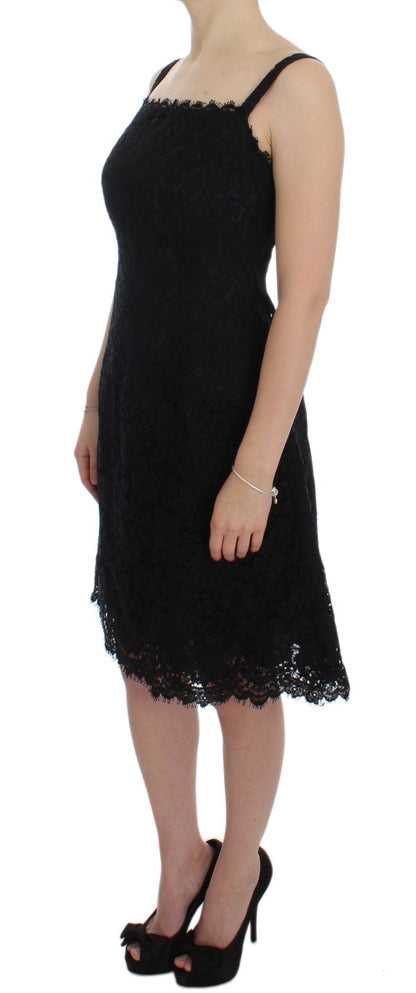 Dolce &amp; Gabbana Elegant Black Floral Lace Knee-Length Dress