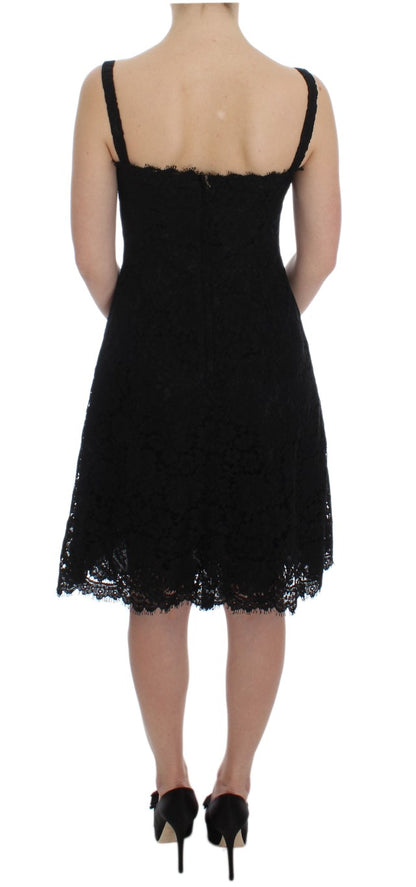 Dolce &amp; Gabbana Elegant Black Floral Lace Knee-Length Dress