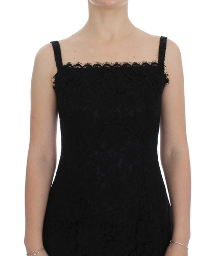 Dolce &amp; Gabbana Elegant Black Floral Lace Knee-Length Dress