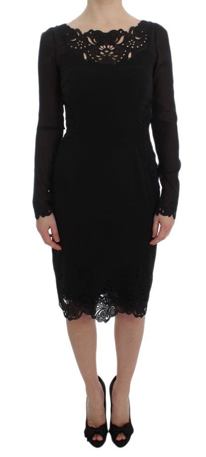 Dolce &amp; Gabbana Elegant Black Floral Lace Sheath Dress