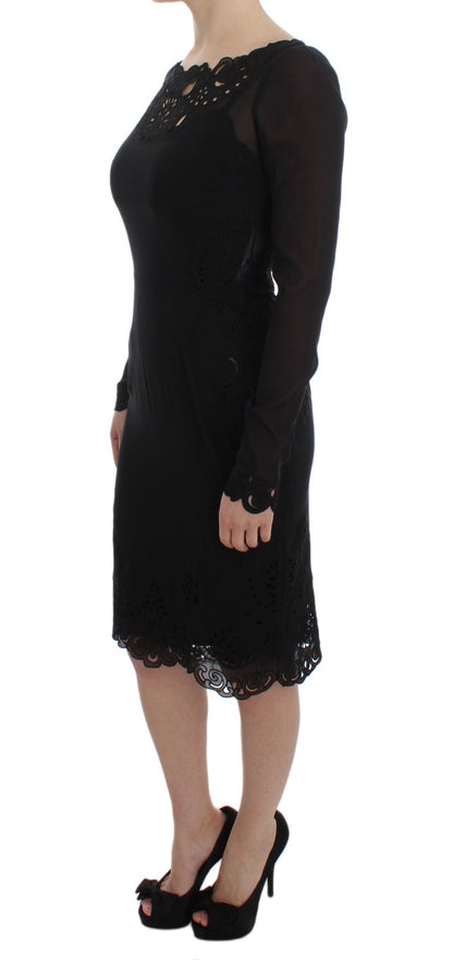 Dolce &amp; Gabbana Elegant Black Floral Lace Sheath Dress