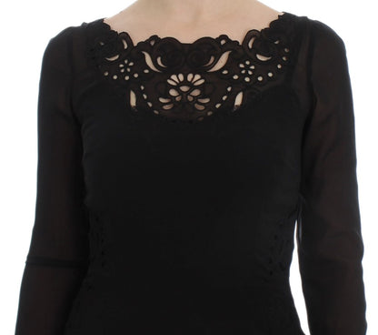 Dolce &amp; Gabbana Elegant Black Floral Lace Sheath Dress