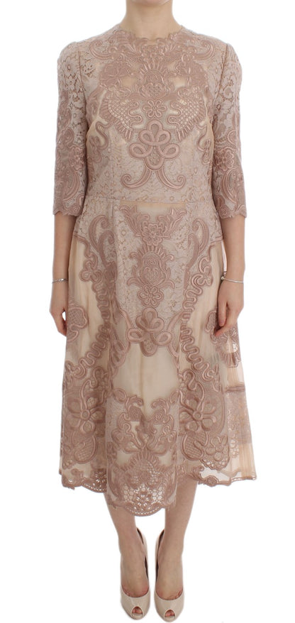 Dolce &amp; Gabbana Elegant Pink Lace Embroidered Shift Dress