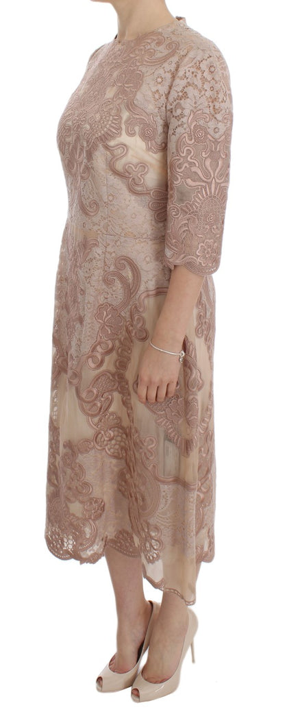 Dolce &amp; Gabbana Elegant Pink Lace Embroidered Shift Dress