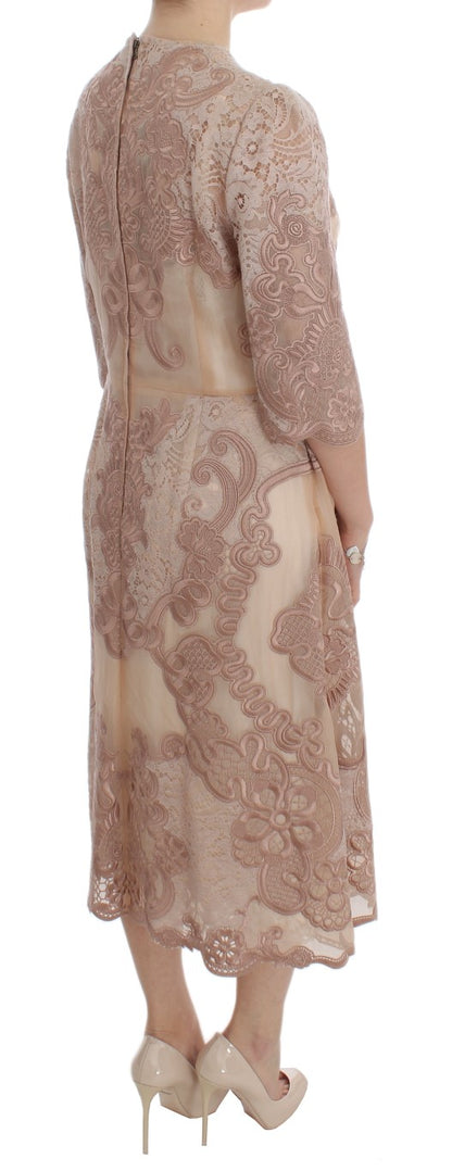 Dolce &amp; Gabbana Elegant Pink Lace Embroidered Shift Dress