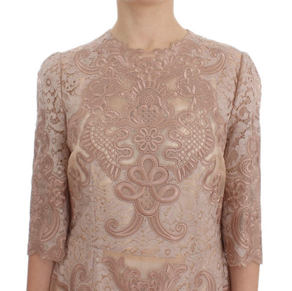 Dolce &amp; Gabbana Elegant Pink Lace Embroidered Shift Dress