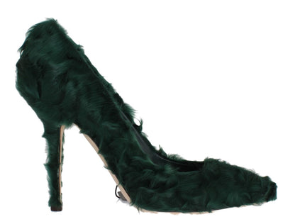 Dolce &amp; Gabbana Elegant Green Xiangao Fur Leather Pumps