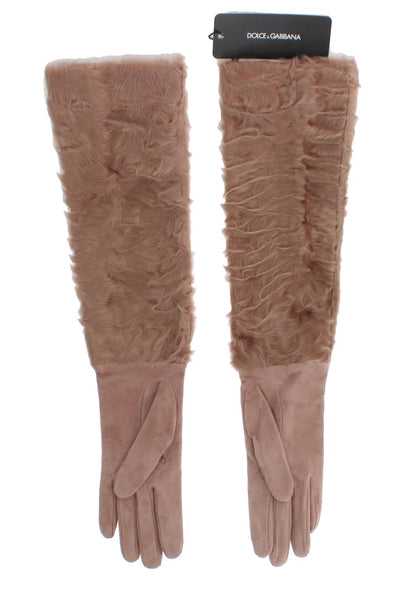 Dolce &amp; Gabbana Elegant Beige Suede Elbow-Length Gloves