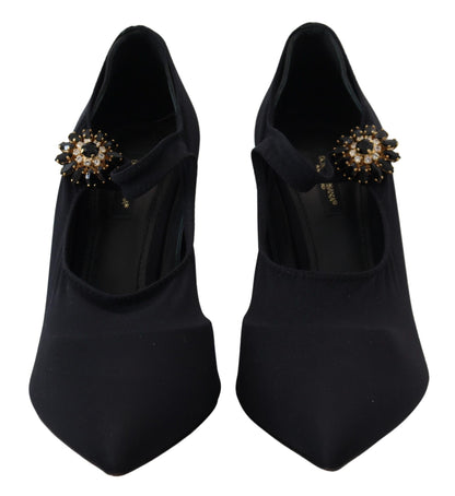 Dolce &amp; Gabbana Chic Black Mary Jane Sock Pumps with Crystals