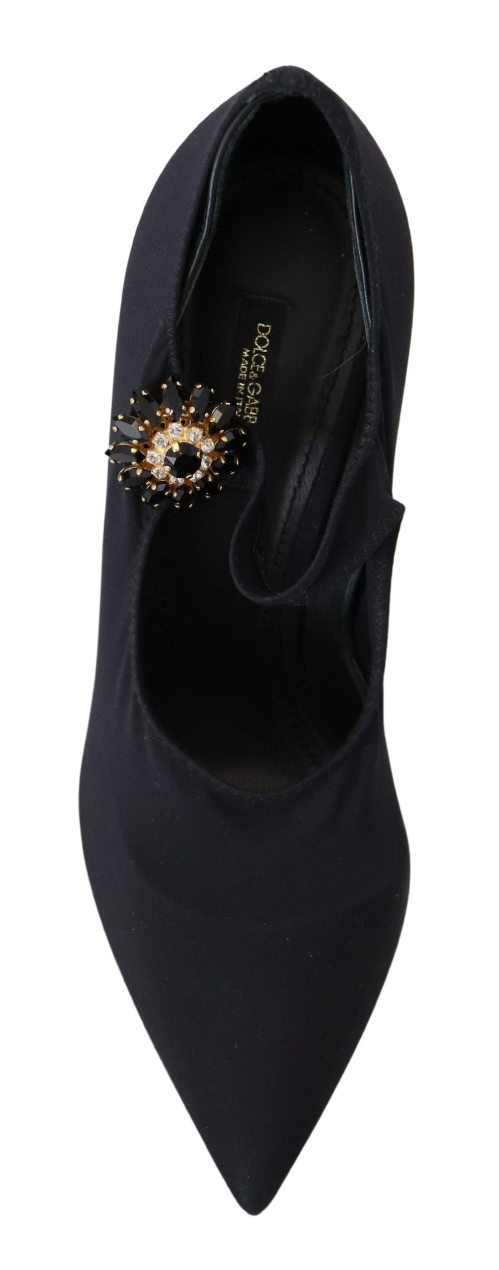 Dolce &amp; Gabbana Chic Black Mary Jane Sock Pumps with Crystals