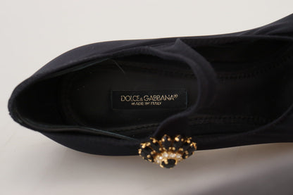 Dolce &amp; Gabbana Chic Black Mary Jane Sock Pumps with Crystals