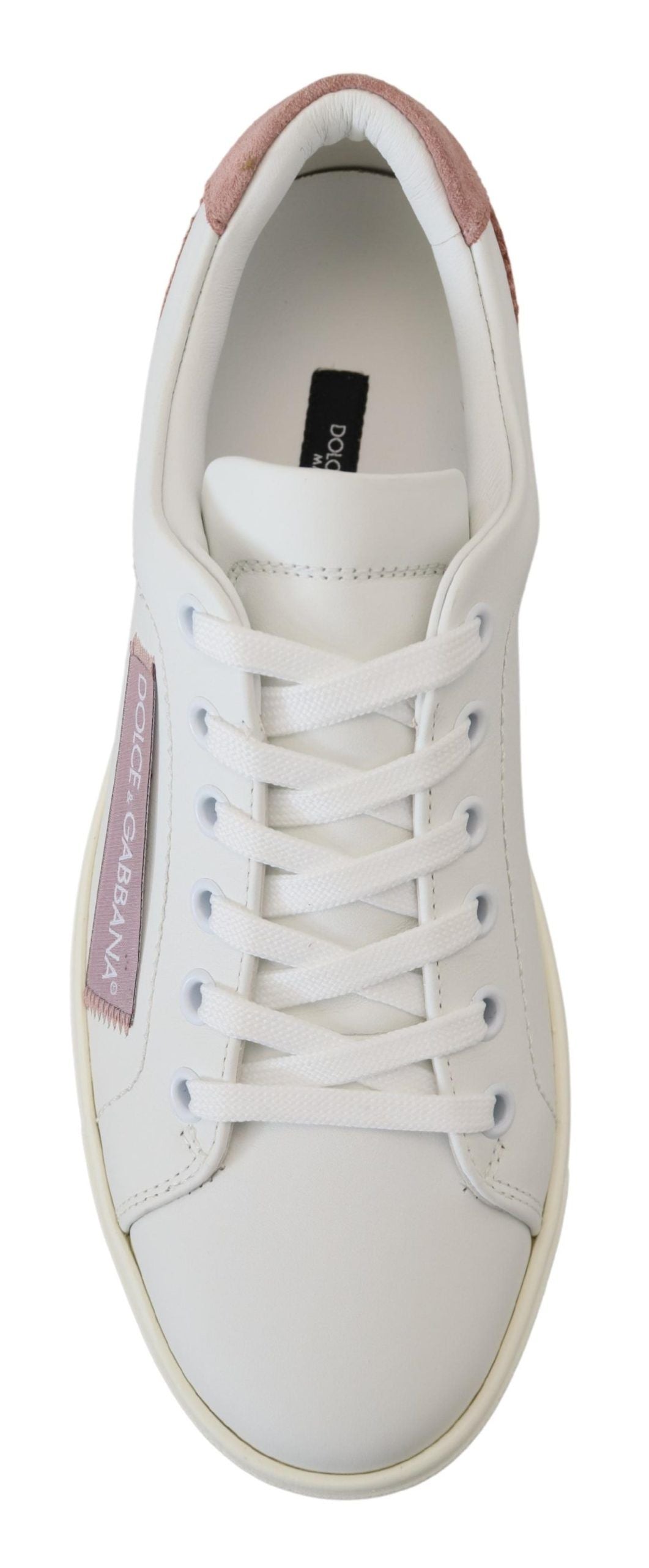 Dolce &amp; Gabbana Chic White Pink Leather Low-Top Sneakers