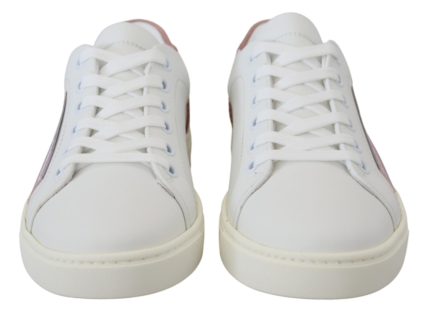 Dolce &amp; Gabbana Chic White Pink Leather Low-Top Sneakers