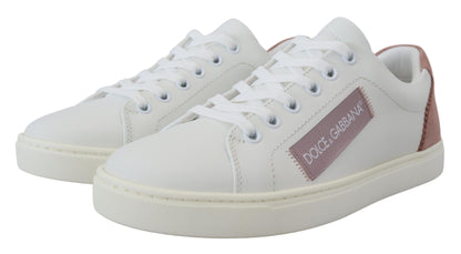 Dolce &amp; Gabbana Chic White Pink Leather Low-Top Sneakers