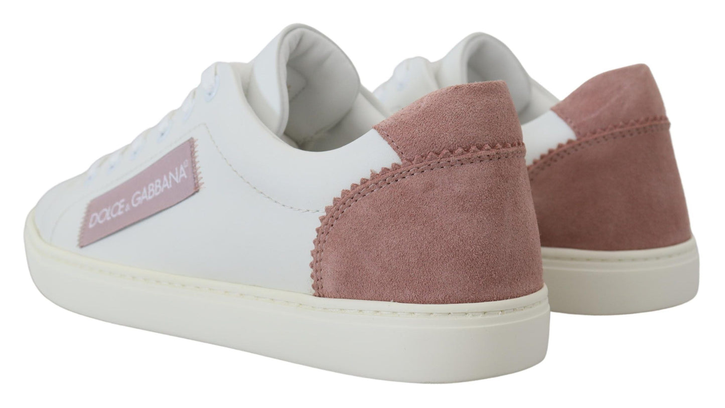 Dolce &amp; Gabbana Chic White Pink Leather Low-Top Sneakers