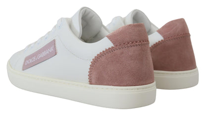 Dolce &amp; Gabbana Chic White Pink Leather Low-Top Sneakers