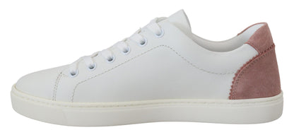 Dolce &amp; Gabbana Chic White Pink Leather Low-Top Sneakers