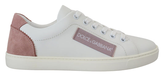 Dolce &amp; Gabbana Chic White Pink Leather Low-Top Sneakers