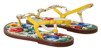 Dolce &amp; Gabbana Majolica Crystal Embellished Leather Sandals