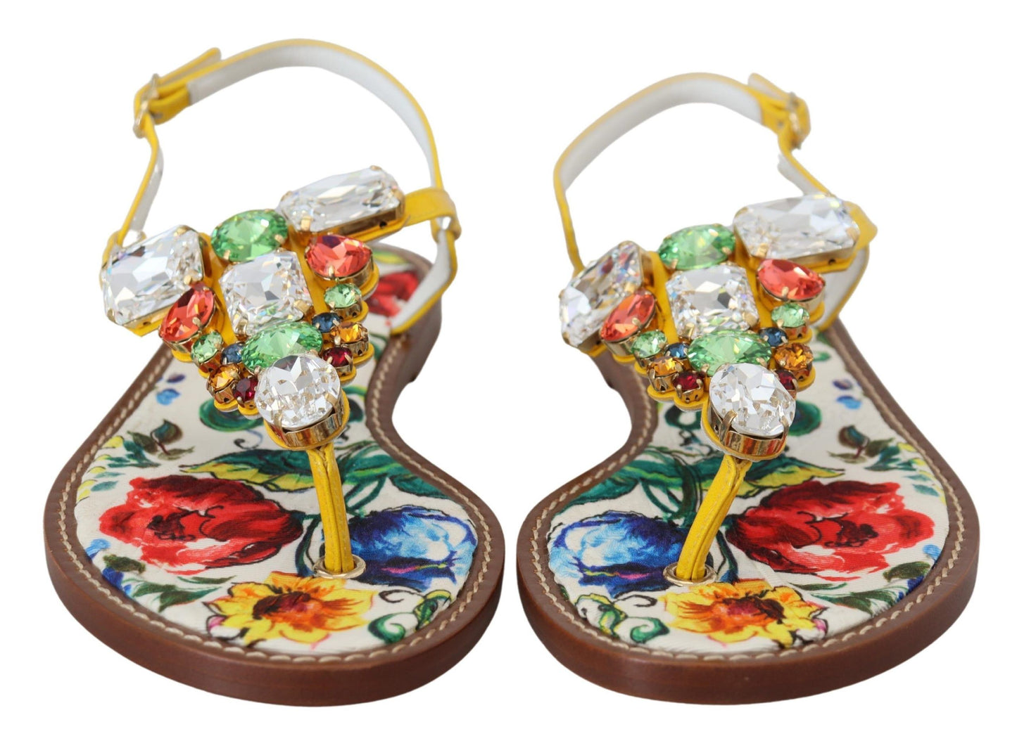 Dolce &amp; Gabbana Majolica Crystal Embellished Leather Sandals