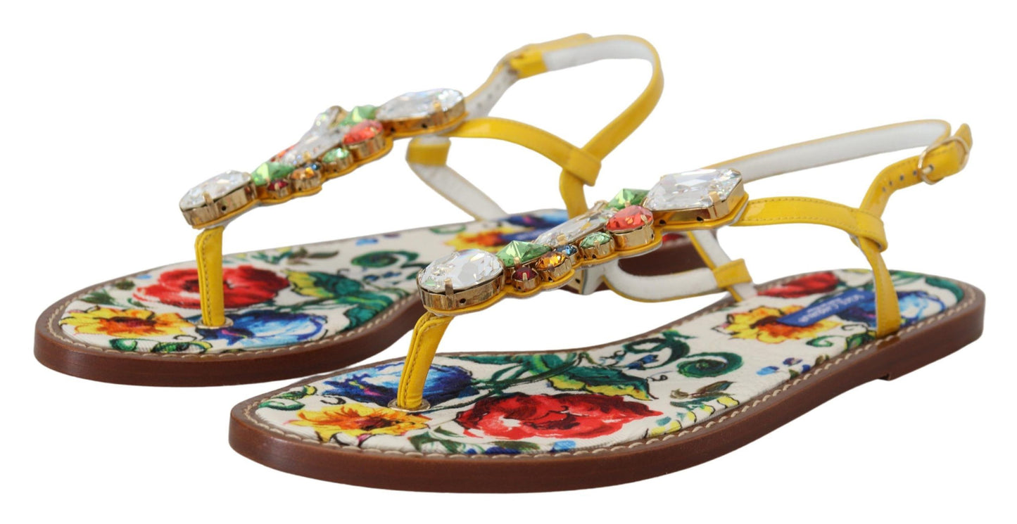 Dolce &amp; Gabbana Majolica Crystal Embellished Leather Sandals