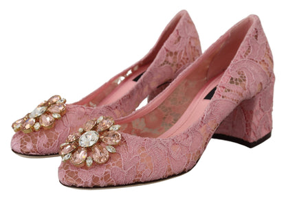 Dolce &amp; Gabbana Pastel Pink Lace Crystal Embellished Pumps