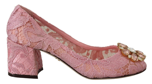 Dolce &amp; Gabbana Pastel Pink Lace Crystal Embellished Pumps