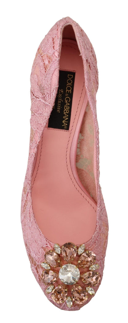 Dolce &amp; Gabbana Pastel Pink Lace Crystal Embellished Pumps