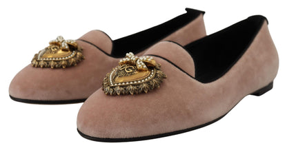 Dolce &amp; Gabbana Elegant Pink Velvet Devotion Loafers