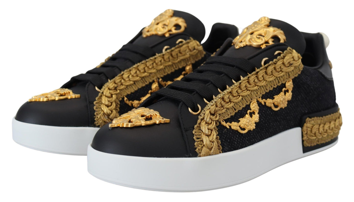 Dolce & Gabbana Elegant Portofino Leather Sneakers in Black