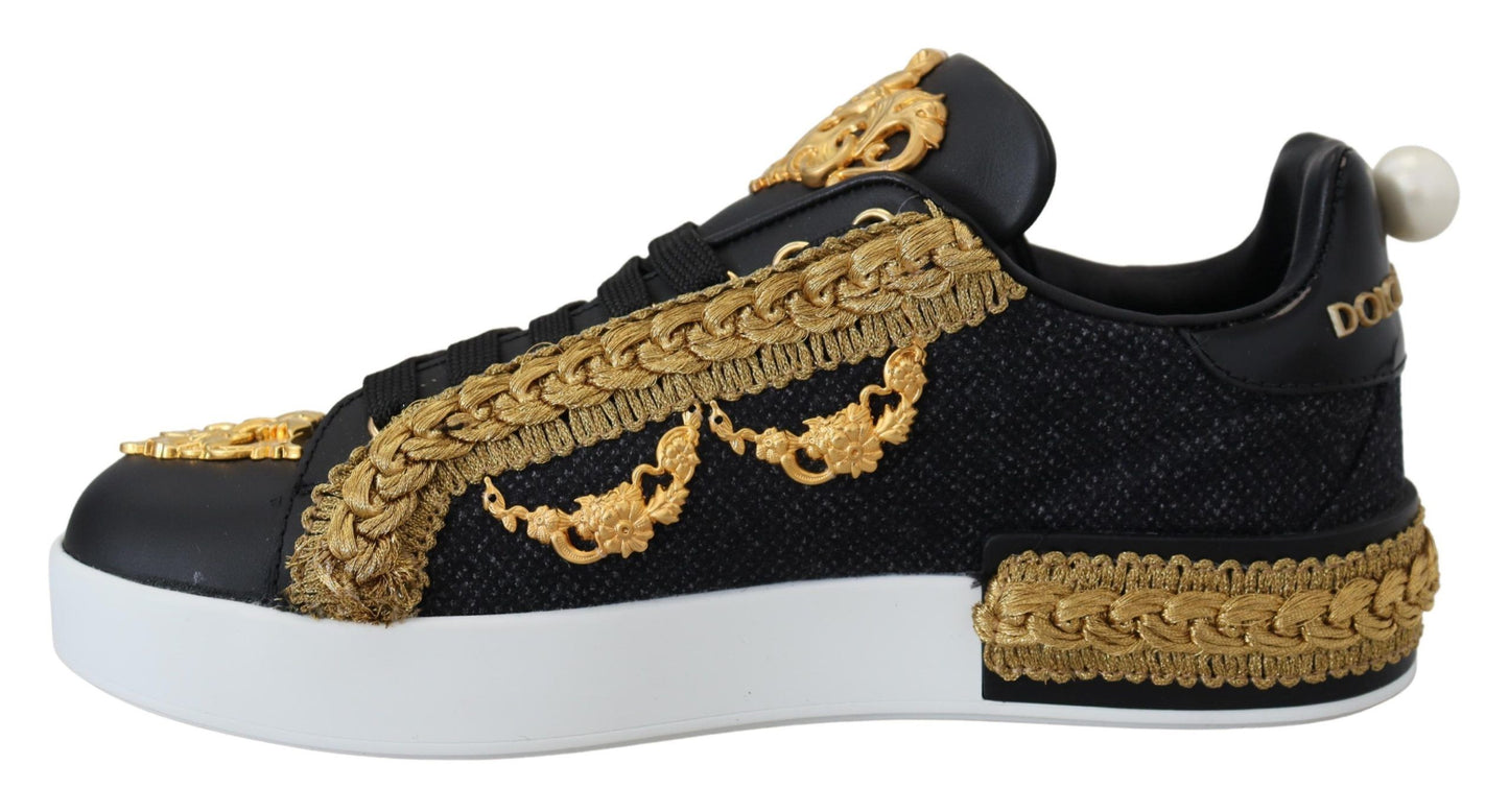 Dolce &amp; Gabbana Elegant Portofino Leather Sneakers in Black