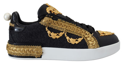 Dolce &amp; Gabbana Elegant Portofino Leather Sneakers in Black