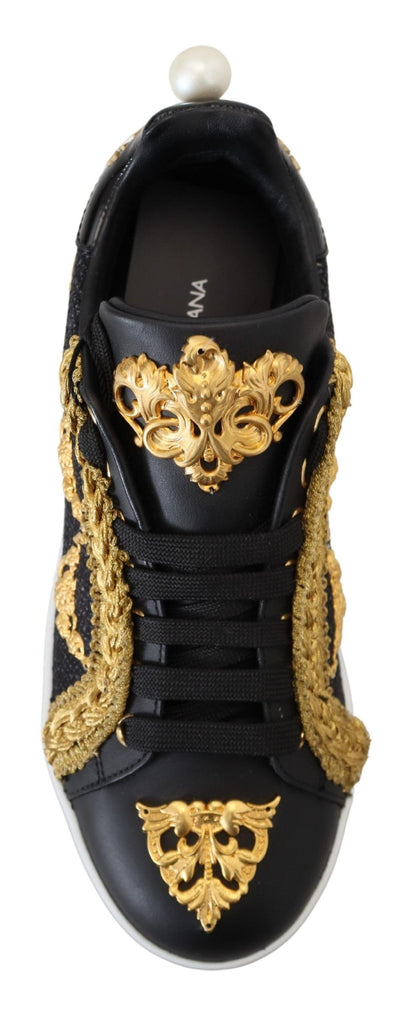 Dolce &amp; Gabbana Elegant Portofino Leather Sneakers in Black