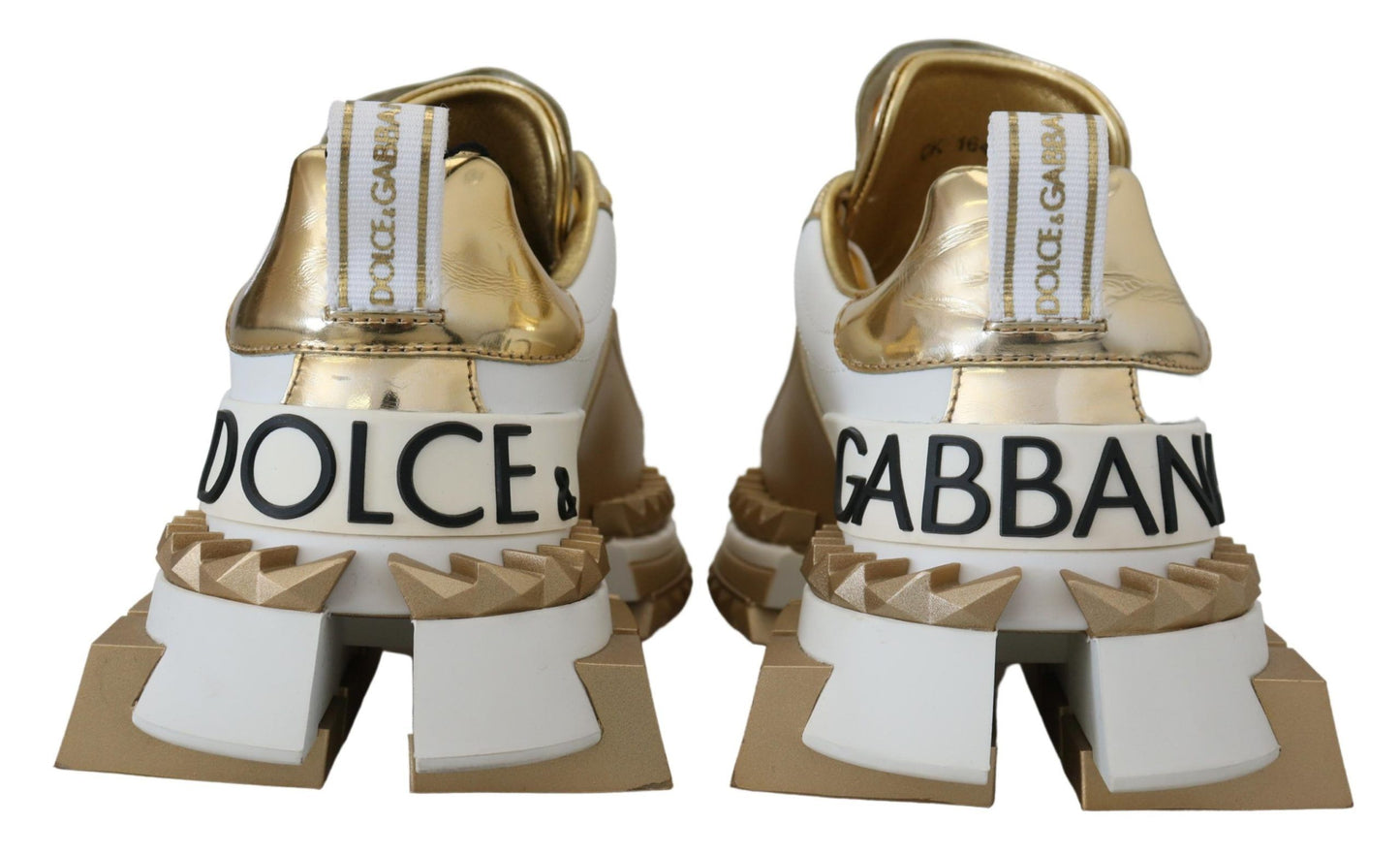 Dolce &amp; Gabbana Elegant White and Gold Leather Sneakers