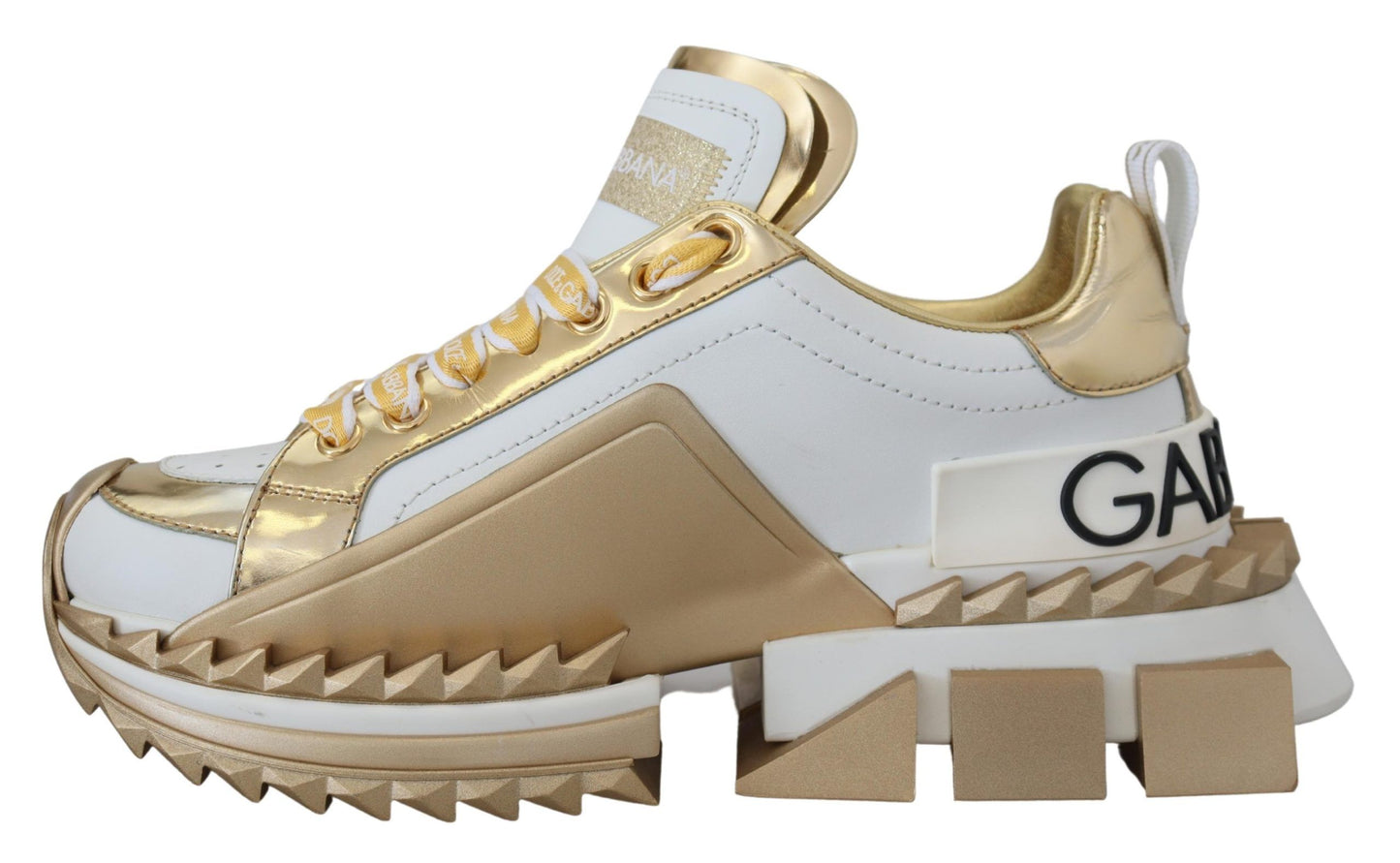 Dolce &amp; Gabbana Elegant White and Gold Leather Sneakers